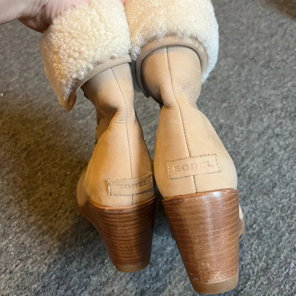 Sorel Women's Leather After Hours Lace Shearling Boots Size 9 Cream - Picture 4 of 9